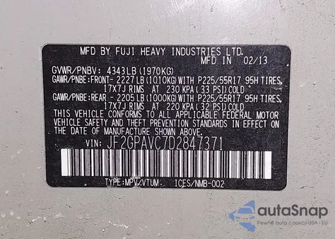 2013 Subaru Xv Crosstrek 2.0I Premium из США, поврежденный, VIN JF2GPAVC7D2847371